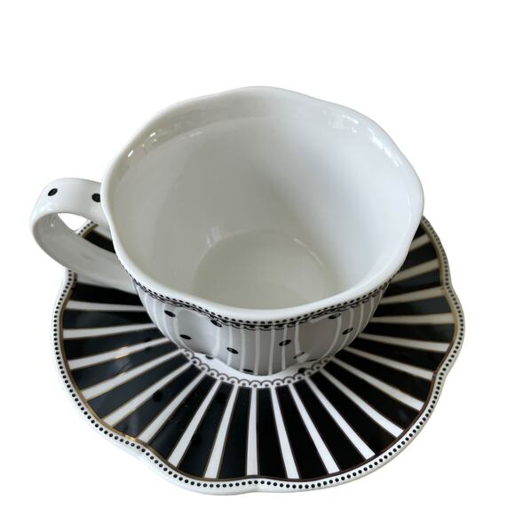 GRACE TEAWARE Black & White Striped Polka Dots Teacup and Saucer Set of 2 New - Picture 3 of 16